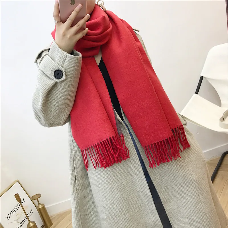 Female new 10 colors tassel scarf monochrome double-sided warm shawl imitation cashmere bib