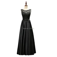Real Sample Photo Cheap Evening Party Dresses Venice Lace Peplum Satin Black Long Formal Evening Gown robe de soiree