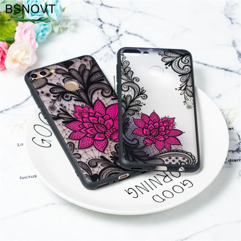 

Huawei Y9 2018 Case Lace Black Rose Phone Cover Embroidery Foral Bumper For Huawei Y9 2018 Phone Cover Cases Fundas Capa