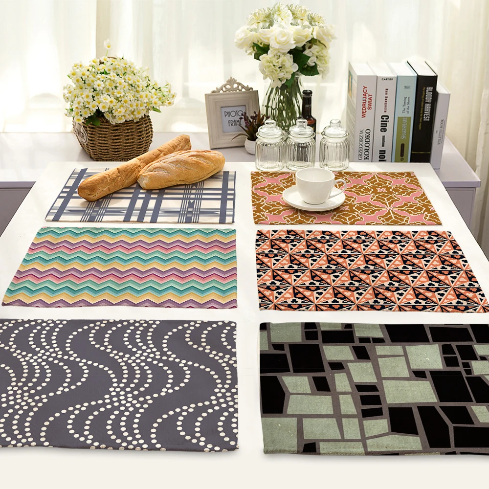 Fashion Wave stripe Printing Cotton Linen Table Cloth Placemat Home