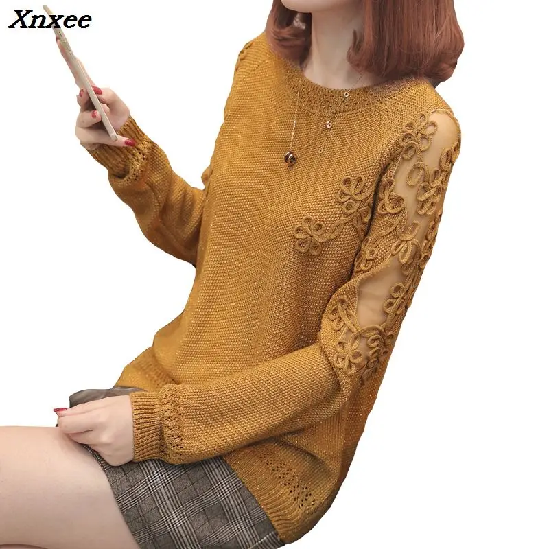 2018 New Spring Autumn Sweater Pullover Fashion Long Sleeve Plus Size Loose Hollow Out Flower Knitted Shirts Tops A314 Xnxee 2018 New Spring Autumn Sweater Pullover Fashion Long Sleeve Plus Size Loose Hollow Out Flower Knitted Shirts Tops A314 Xnxee