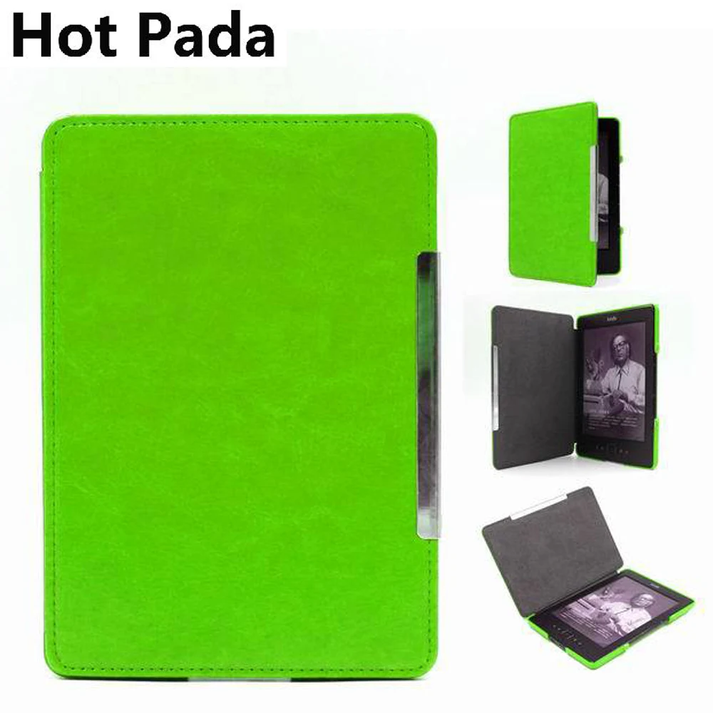 

Hot Pada magnetic luxury pu leather cover case for amazon kindle 4 kindle 5 ereader cover(not for kindle touch)+screen protector
