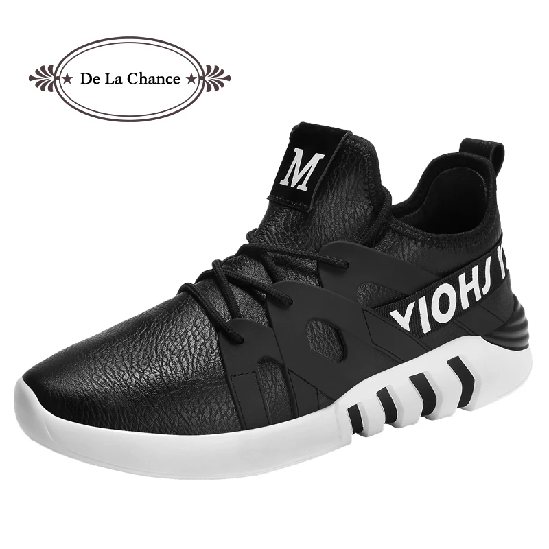 

DE LA CHANCE 2018 Black Red Laces Up Casual Shoes Male Comfortable Shoes Footwear Plus Size Men Shoes Breathable Shoes For Men