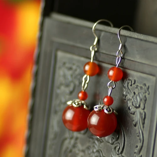 

Yanting Vintage earrings for women Unique Brief Fashion Natural Red Stone Drop Earrings For Female 0150