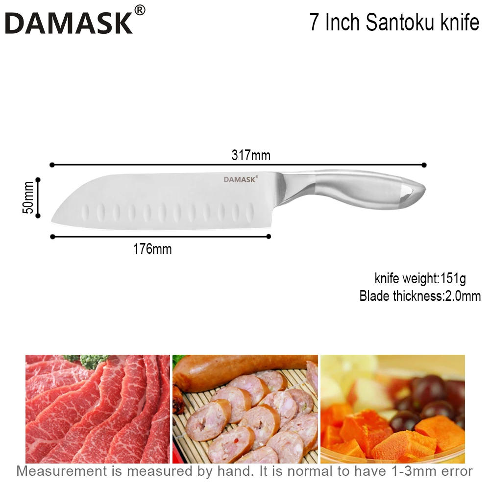 Дамаск Нержавеющая сталь Кухня ножей 7 дюймов сантоку Ножи Ультра острый нож для очистки овощей универсальный нож и нож шеф повара для нарезки хлеба Ножи кухонная принадлежность