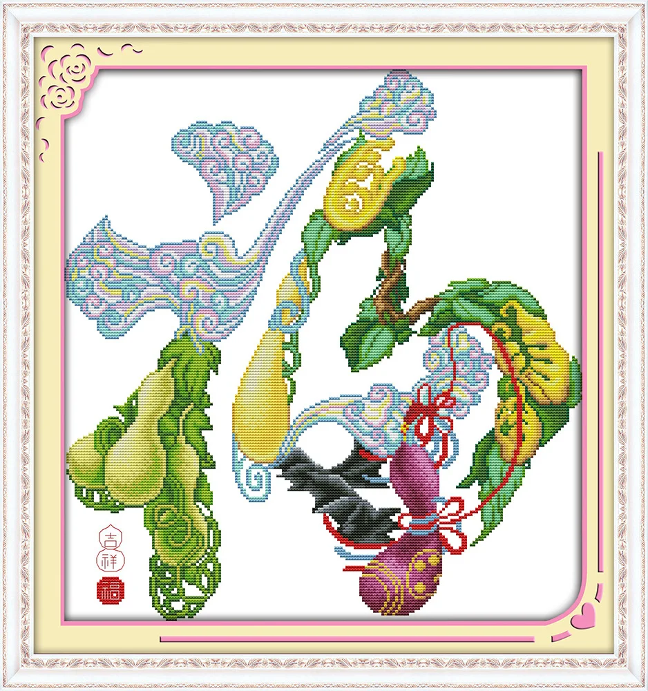 

Joy Sunday Colorful Calabash blessing DMC Counted Chinese Cross Stitch Kits printed Cross-stitch set Embroidery Needlework