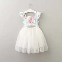 Новое летнее платье принцессы на Пасху для девочек платье принцессы с цветочным принтом, пояс со стразами Одежда для детей от 2 до 7 лет, E16151