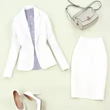 Комплект из 2 предметов осенний женский ol белый блейзер+ Пакет Хип Сплит карандаш Офисная Женская юбка