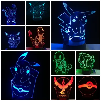 

3D Lamp Pokemon Game Cartoon Japanese Pikachu Bulbasaur Eeven LED Atmosphere Decorative Night Light USB Lighting Cable Kid's Toy