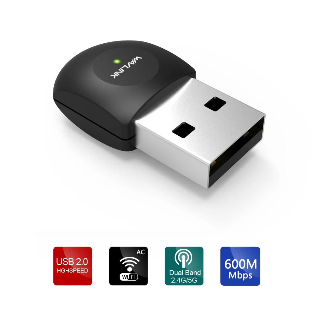 

Wavlink Mini USB Wifi Adapter / Dongle Wireless Network LAN Card AC600 Dual Band Sync 2.4G 150Mbps + 5G 433Mbps - Black
