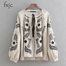 Женская свободная куртка с длинными рукавами, круглым вырезом и вышивкой, украшение бахромой, топ, женская короткая куртка M995