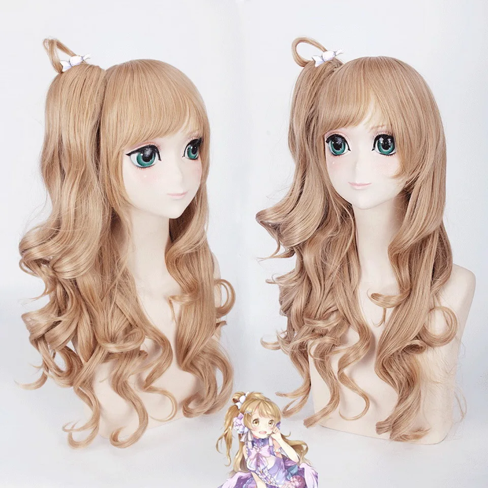 

60cm Love live Kotori Minami Ash Blonde Cosplay Wig Anime Synthetic Women Long Wavy Halloween Costume Hair With Claw Ponytail