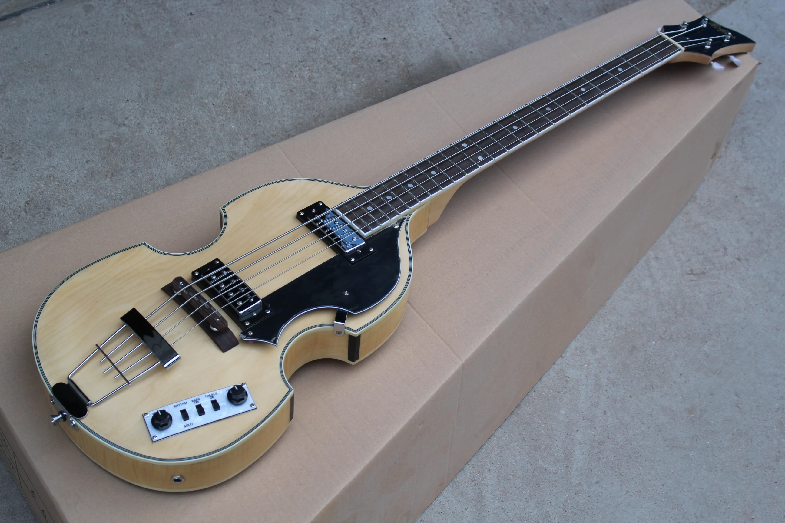 

Factory custom shop High High Quality Natural color flame maple body Hofner Violin 4 Strings bass Guitar 11yue