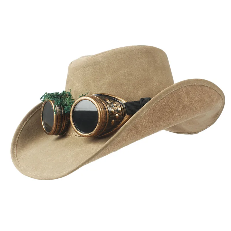 Кожаная мужская шляпа в стиле стимпанк, ковбойская шляпа, мужские очки в стиле панк, Fedora Sombrero Hombre, размер 58-59 см