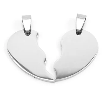 

2 Half Heart Tags Charm Pendant Stainless Steel Blank Printing Mirror Polish DIY Jewelry for Necklace/Keychain Wholesale 10pcs