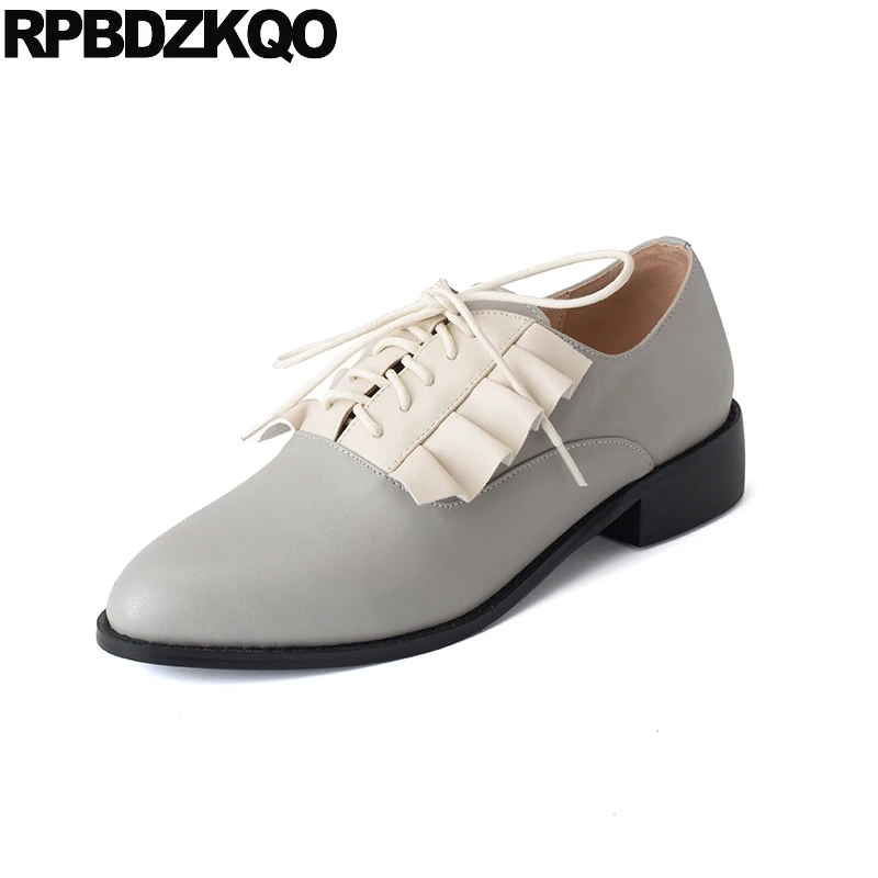 

Genuine Leather Grey Chinese Designer Lace Up Round Toe Women Cute Oxfords Ladies Beautiful Flats Shoes Gray China Custom 2018