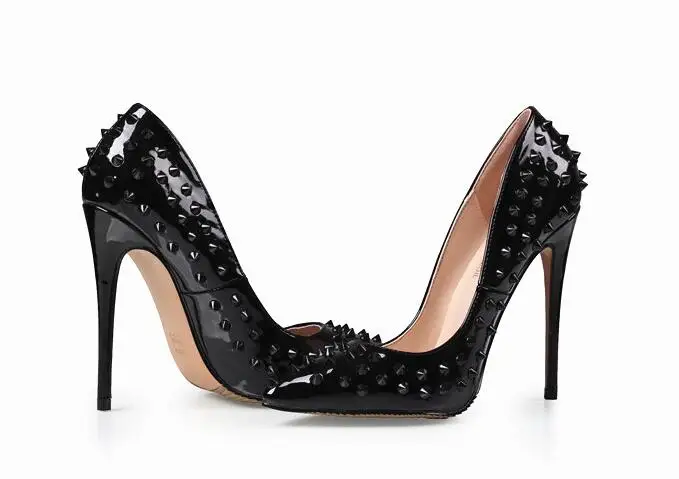 Новые женские туфли-лодочки остроносые туфли на высоком тонком каблуке Роскошные дизайнерские туфли с заклепками Свадебная обувь Для женщин обувь на каблуках D051
