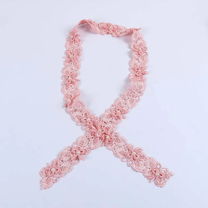 White pink butterfly Cotton Lace Trims with pearl beads DIY Clothes Edge Wrapping Ribbon Tape Material 0.9m 1PC | Дом и сад
