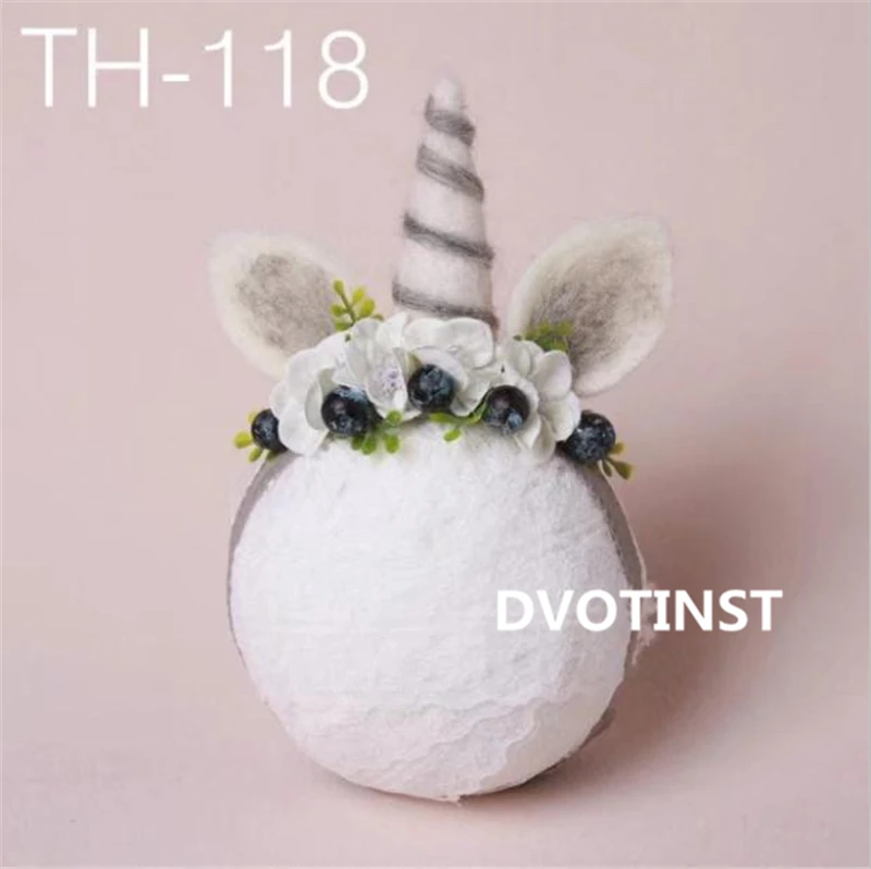 Dvotinst/реквизит для фотосъемки новорожденных; милый головной убор с ушками единорога; головной убор; фон для фотосъемки в студии - Цвет: TH118