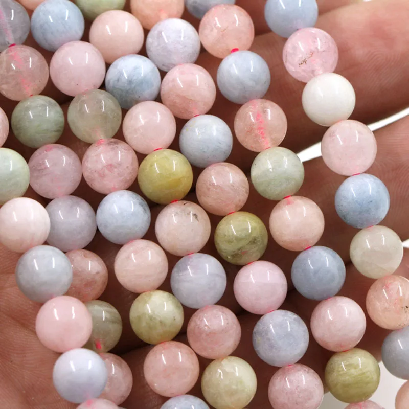 Fashion natural stone beads colorful morganite stone round loose beads for jewelry making 15inche/strand diy bracelet necklace