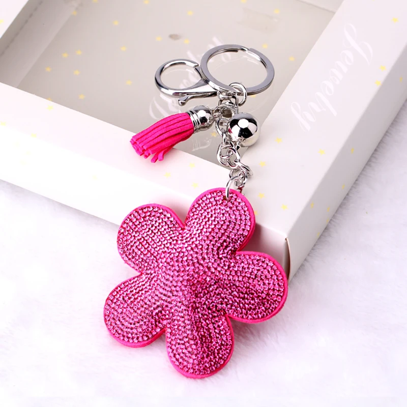 

Keychain on bag llaveros mujer Flower Rhinestone Tassel Keychain Bag Handbag Key Ring Car Key Chain Small Pendant Cool Gift