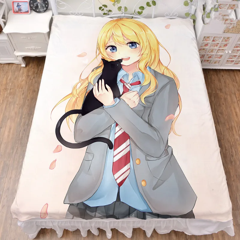 Персонажи из мультфильма Ваша лежа в апреле Arima Kousei & Miyazono Kaori простыня молочного