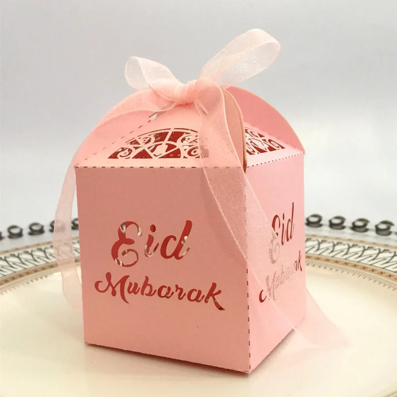 50 шт. Eid Mubarak Dragee Конфеты Подарочная коробка украшения для Рамадана исламские вечерние Diy украшения картонная коробка для упаковки с лентой