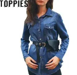2019 Весенняя Новинка с длинными рукавами для женщин джинсовая рубашка жемчуг пуговицы Джинсовая блузка для повседневные рубашк