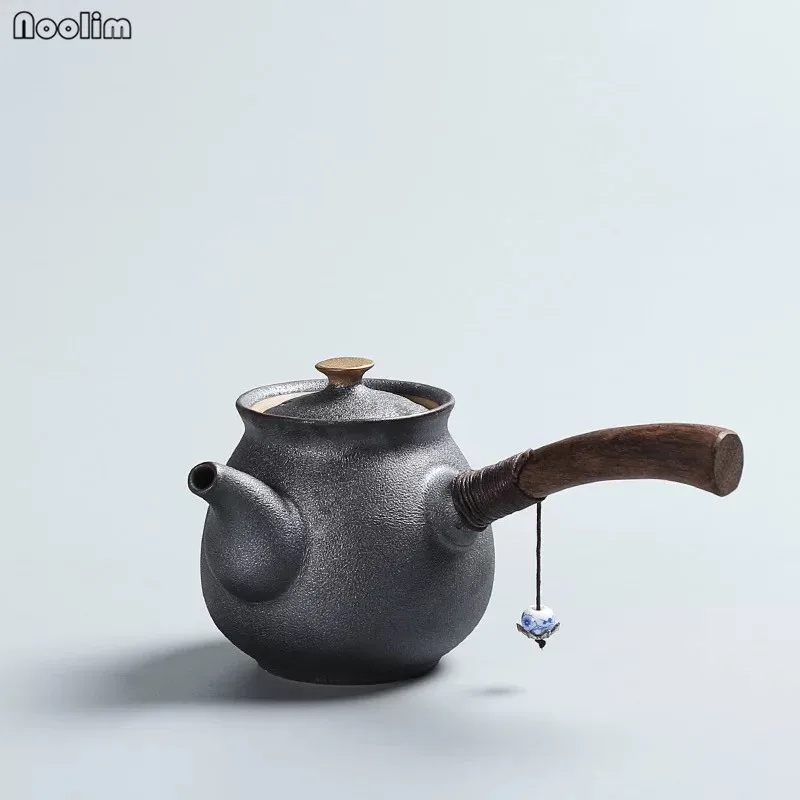 NOOLIM Новое поступление керамика японский стиль чайник винтажный чайный набор кунг-фу эбеновая деревянная ручка чайник для заварки чайник экологичный - Цвет: A