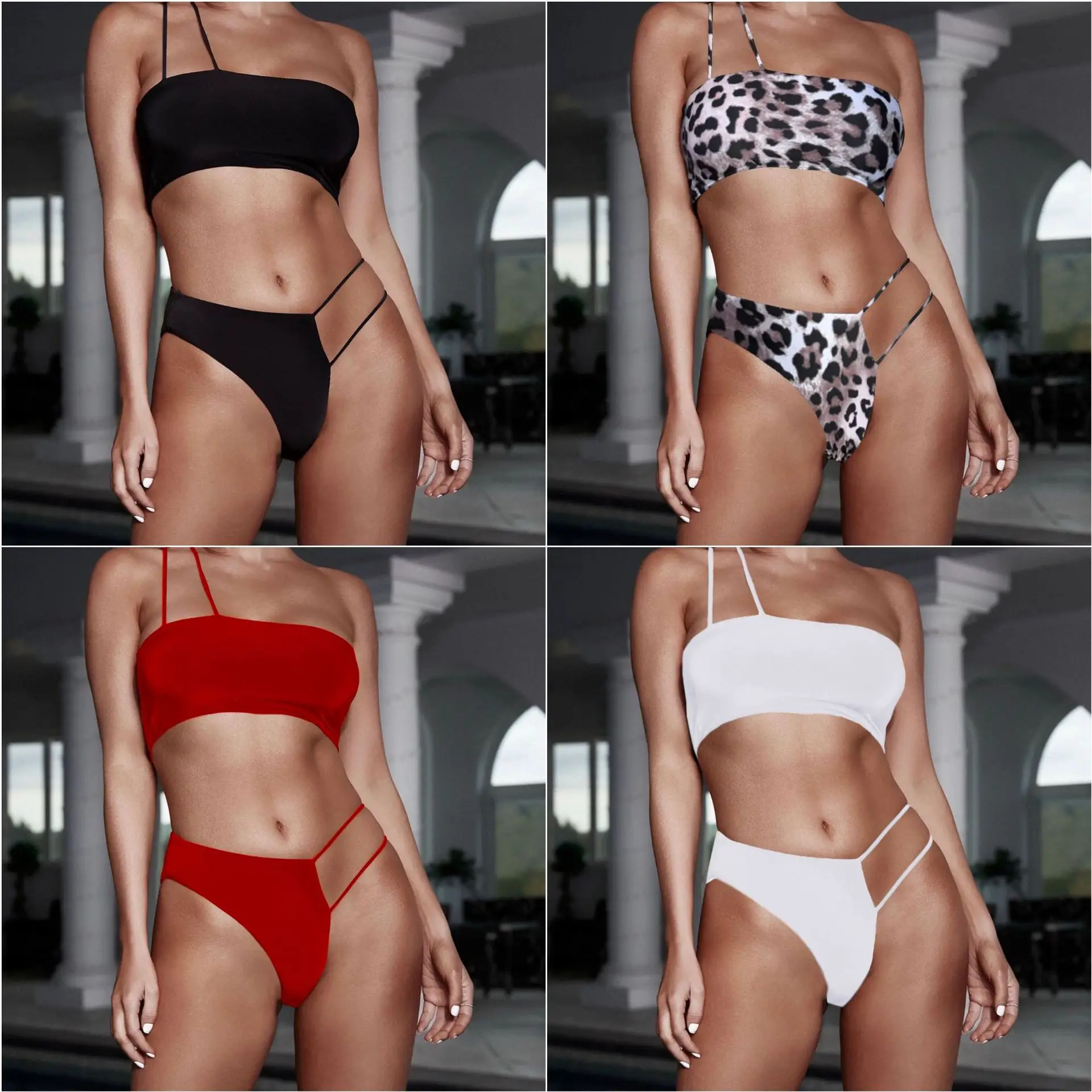 

Women sexy One Shoulder Bikini Irregular Patchwork Low Waist Swimwear Swimsuit Summer Beach Bikini 2019 Biquini Maillot de bain