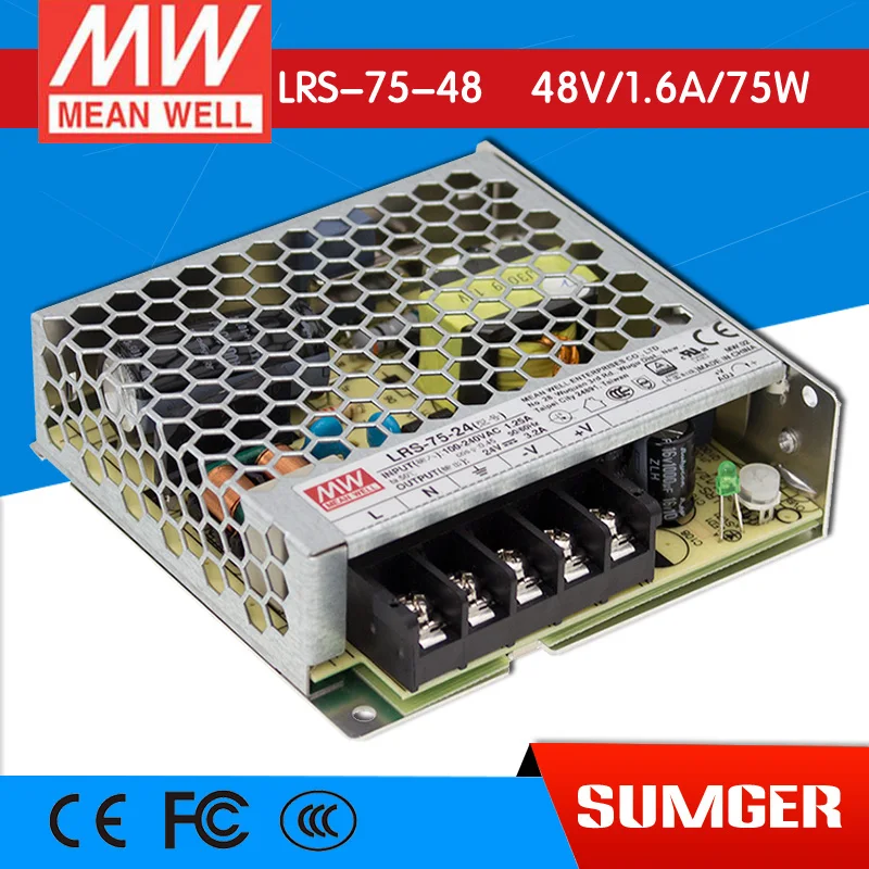 

Super value!Free shipping!MEAN WELL LRS-75-48 5Pcs 48V 1.6A meanwell LRS-75 48V 76.8W Single Output Switching Power Supply