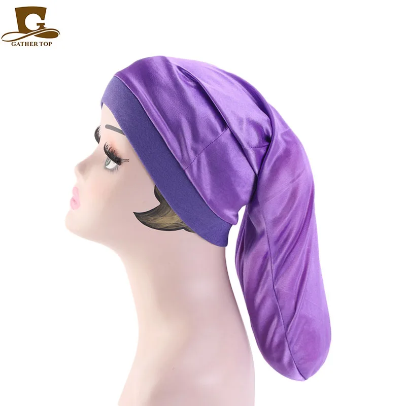Hanbertti Paquete De 2 Gorros De Satén Para Dormir Con Banda Elastica Para Atar Capo Sedoso Para Mujeres Adultas Y Ninas Con Cabello Rizado Negro