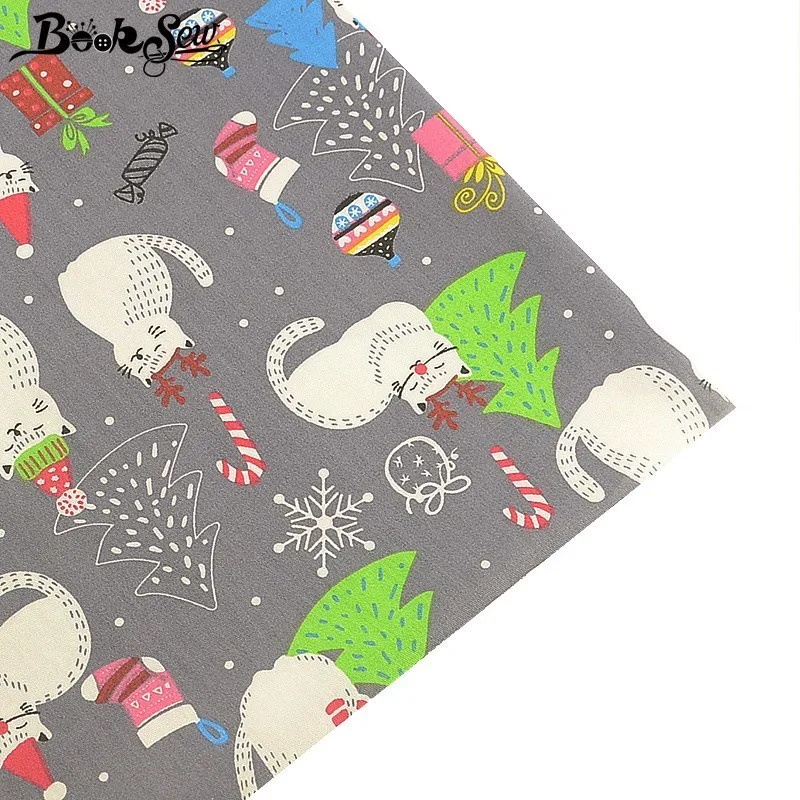 

Booksew Christmas Style 100% Cotton Fabric Cat Pattern Cloth Fat Quarters DIY Bed sheet Sewing Patchwork Craft Home Textile