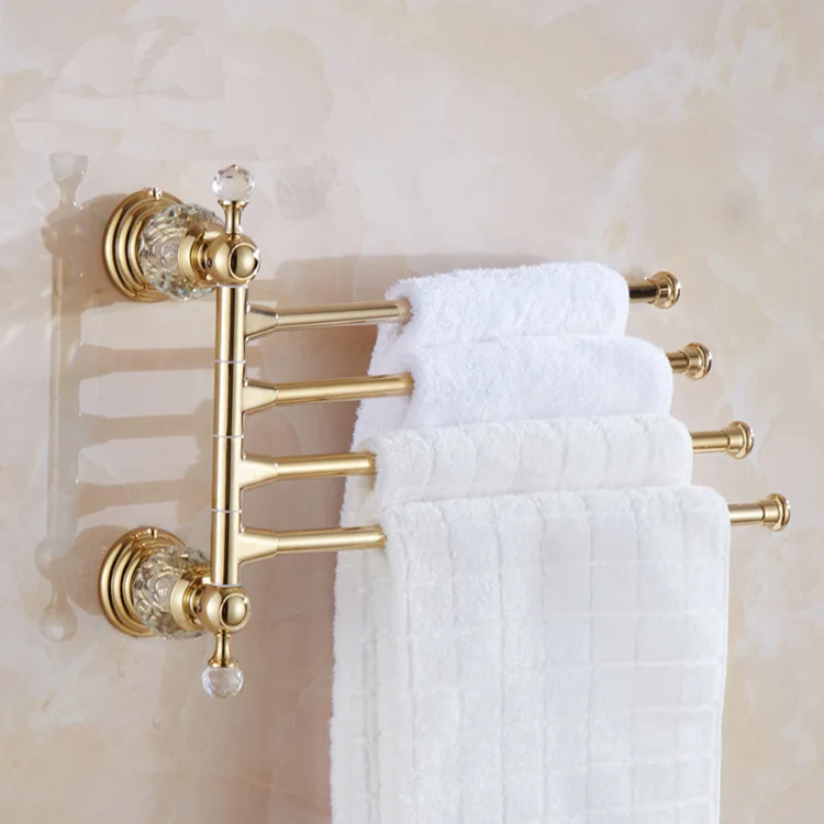 Leyden цинковый сплав и кристалл активности четыре многослойное полотенце баров подвижное золотое покрытие вешалка для полотенец Держатель Аксессуары для ванной комнаты