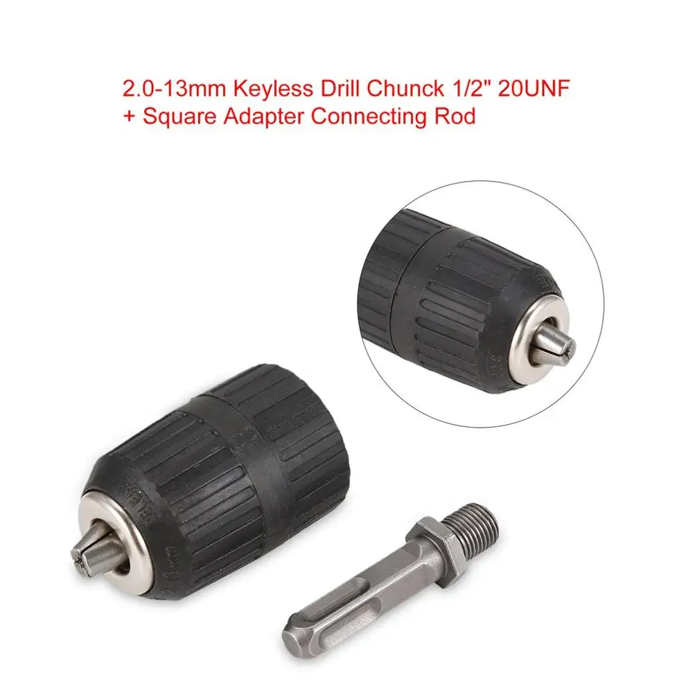 

2.0-13mm Keyless Iron Drill Chunck 1/2" 20UNF and Square Adapter Connecting Rod For Electric Drills Rotary Manchine Tools