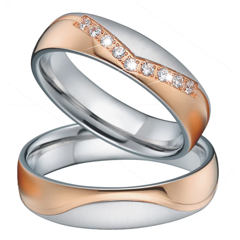 

Wedding Band Promise Rings Sets Men Alliance bague anillos anel Beautiful Rose Gold Color ladies Couple Rings for women