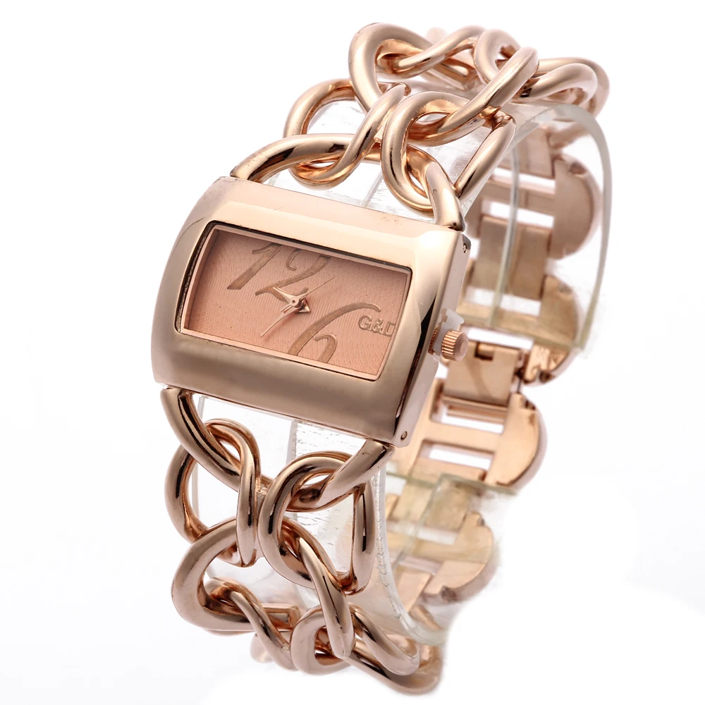 Часы женские аналоговые кварцевые под розовое золото с браслетом из нержавеющей