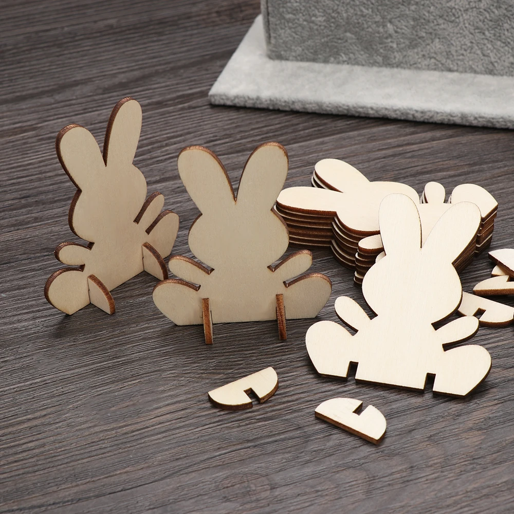 10pcs/lot Lovely 3D Easter Rabbit Pieces DIY Wooden Hanging Ornaments
