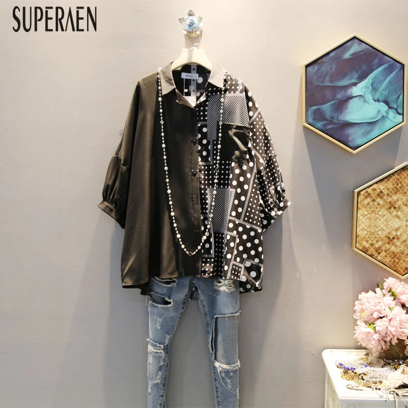 

SuperAen 2019 Summer New Korean Style Women Shirt Cotton Wild Casual Blouses and Tops Female Lapel Pluz Size Women Clothing