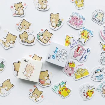 

45 pcs/box Kawaii Shiba Inu Dogs Pikachu DIY Adhensive Mini Stickers Stationery Decorative Stick Label School Office Supply