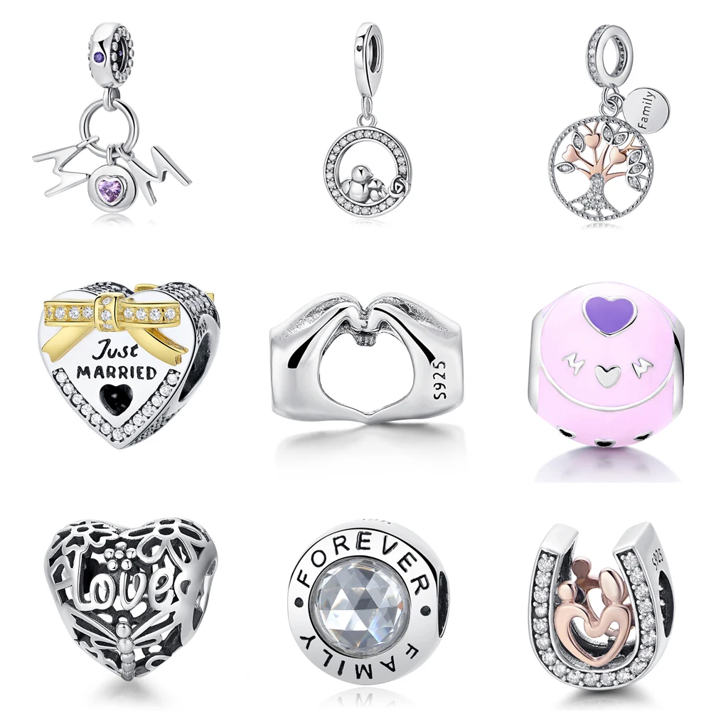 

Authentic 100% 925 Sterling Silver Beads Charm Love Makes A Family Clear Crystal Charms Fit Pandora Bracelets Women Diy Jewelry