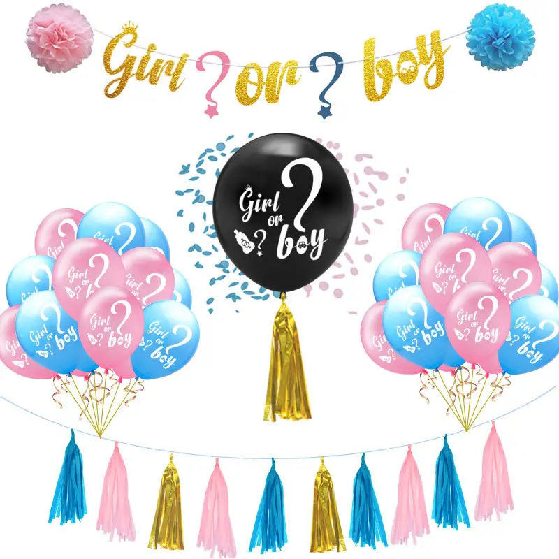 

36 inch Big size Black Gender Reveal latex balloons boy or girl blue pink Confetti Latex air Ballon Tassels for baby shower toys