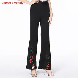 Женские Бальные Танцевальные Брюки дамская вышивка тонкие танцевальные брюки для взрослых латинские Бальные Вальс Танго танцевальные