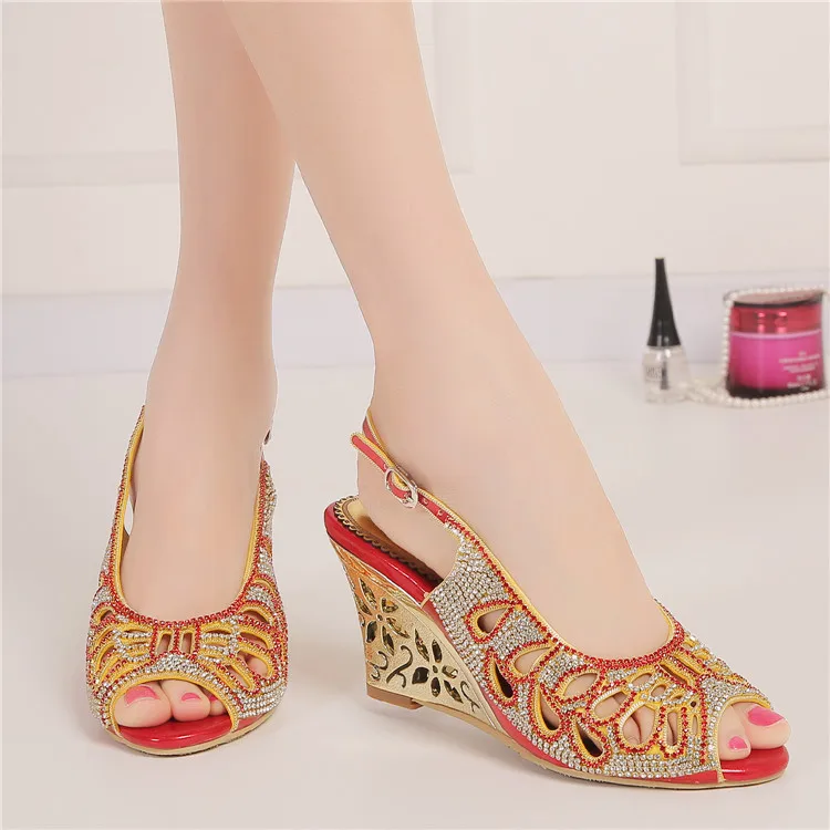 G-sparrow 2018 New Summer Diamond Roman Peep Toe Crystal Stiletto High Heel Shoes Women Rhinestone Wedges Sandals23