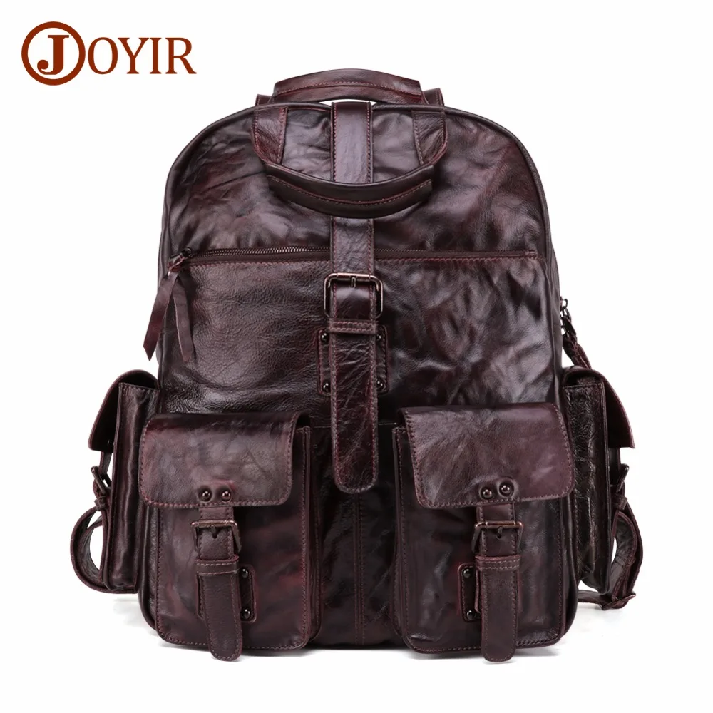 

JOYIR Men's Backpack Geniune Leather 15" Laptop Bag Vintage Daypack Male Travel Backpack Mochilas Cowhide Men's Bag Shoulder Bag