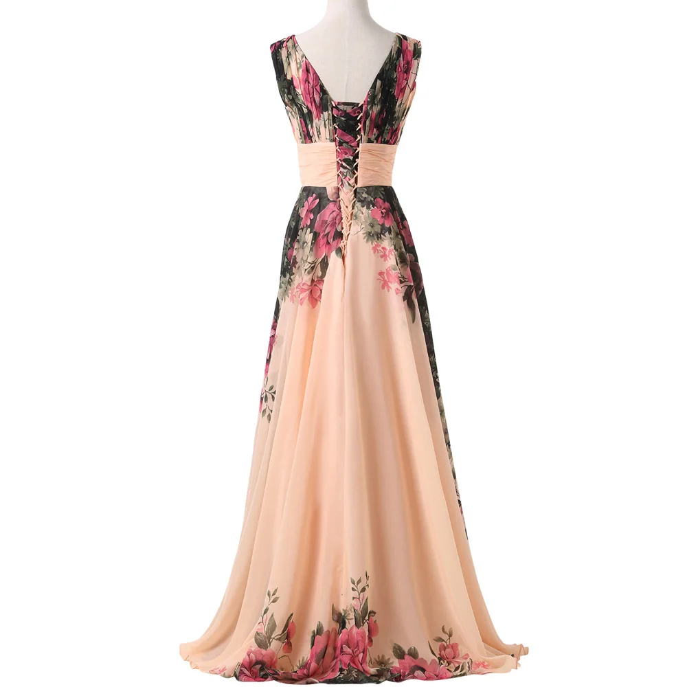 GK глубокий v-образный вырез платья женщин Элегантный цветочный узор тонкая талия Длинные платья шифоновое вечернее деловые вечерние платье vestido