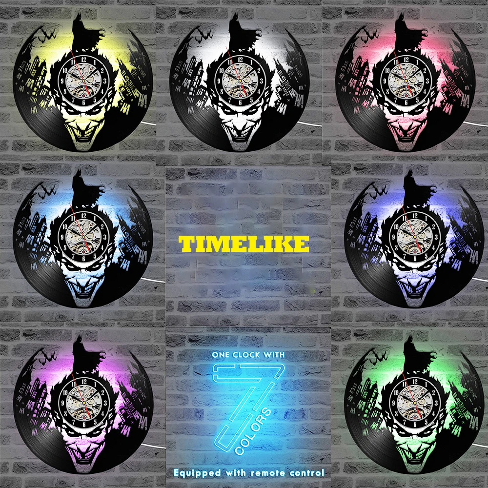 CD Record Wall Clock 3D Vinyl Wall Watch Classic LED Lighting Clock Wall Decorative Hanging Vintage Art Decor Clocks