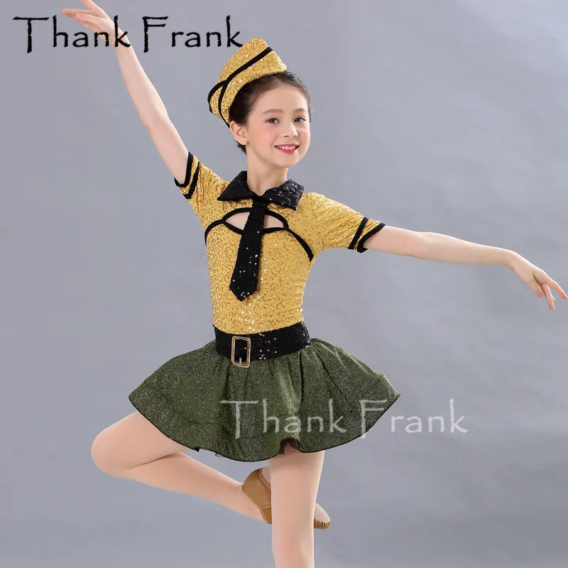 

New Girls Dance Costumes Kids Sequin Costume With Hat Jazz Woman Adult Sexy Cool Shiny Rave Outfit Child Latin Dance Dress C551