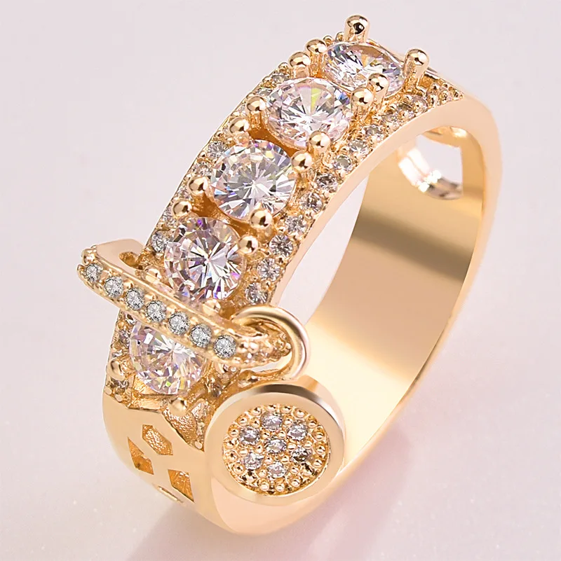 Новинка, роскошное Золотое серебряное круглое обручальное кольцо для женщин, Подарок на годовщину, ювелирные изделия оптом, moonso R5232