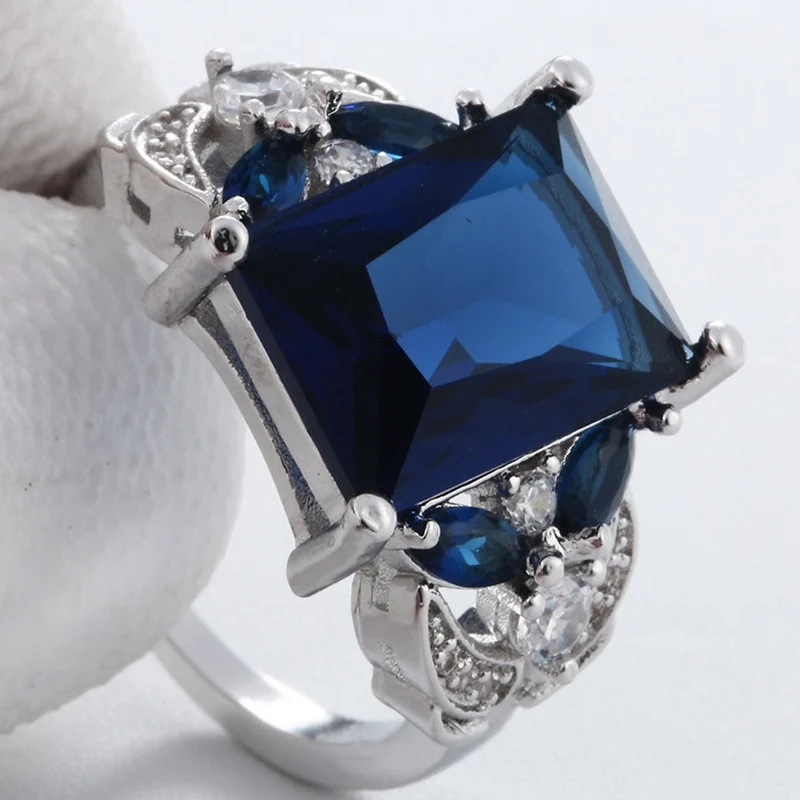 

Blue Cubic Crystal Simple Engagement Wedding Ring Anniversary Jewelry Women